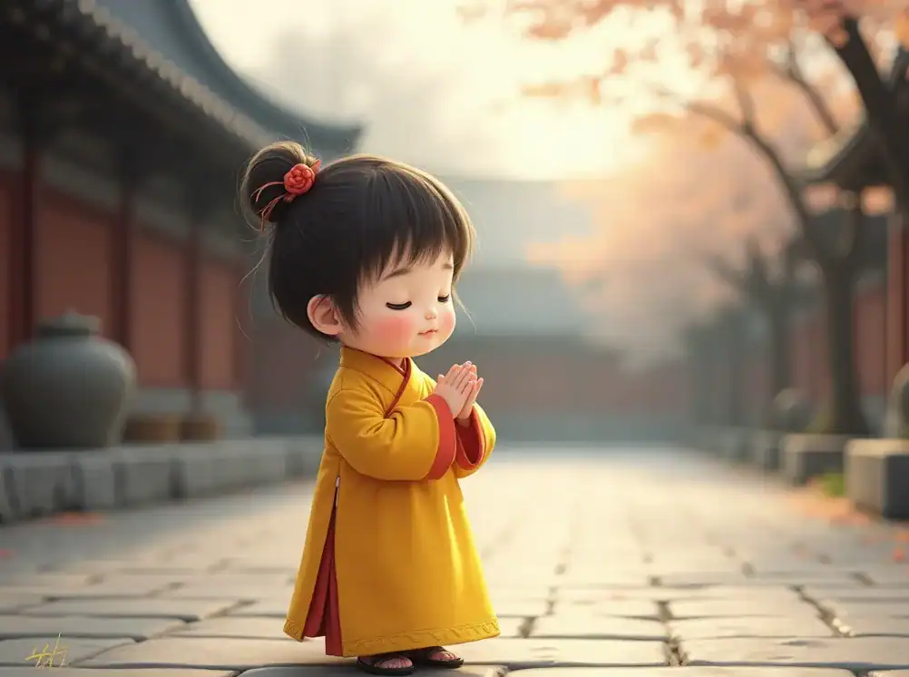 감사의 기도를 하는 어린 아이의 일러스트 이미지.