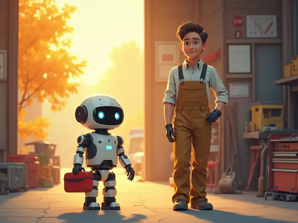 인공지능과 사람과의 협업을 보여주는 일러스트 이미지.