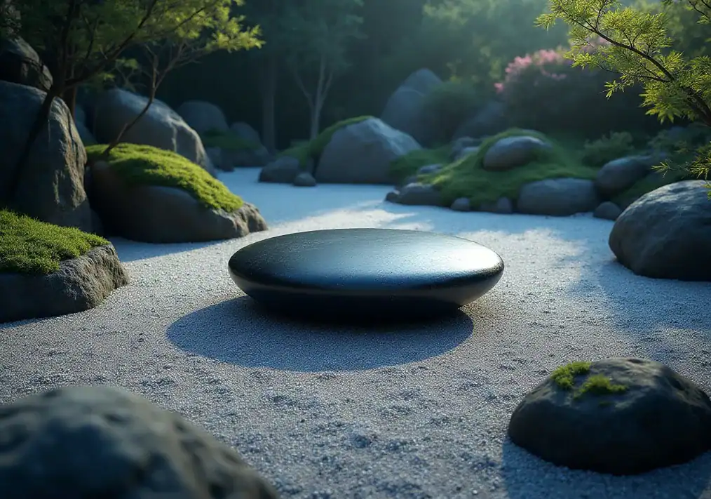 매끄러운 동그란 돌이 산 속 어딘가에 놓여있다.