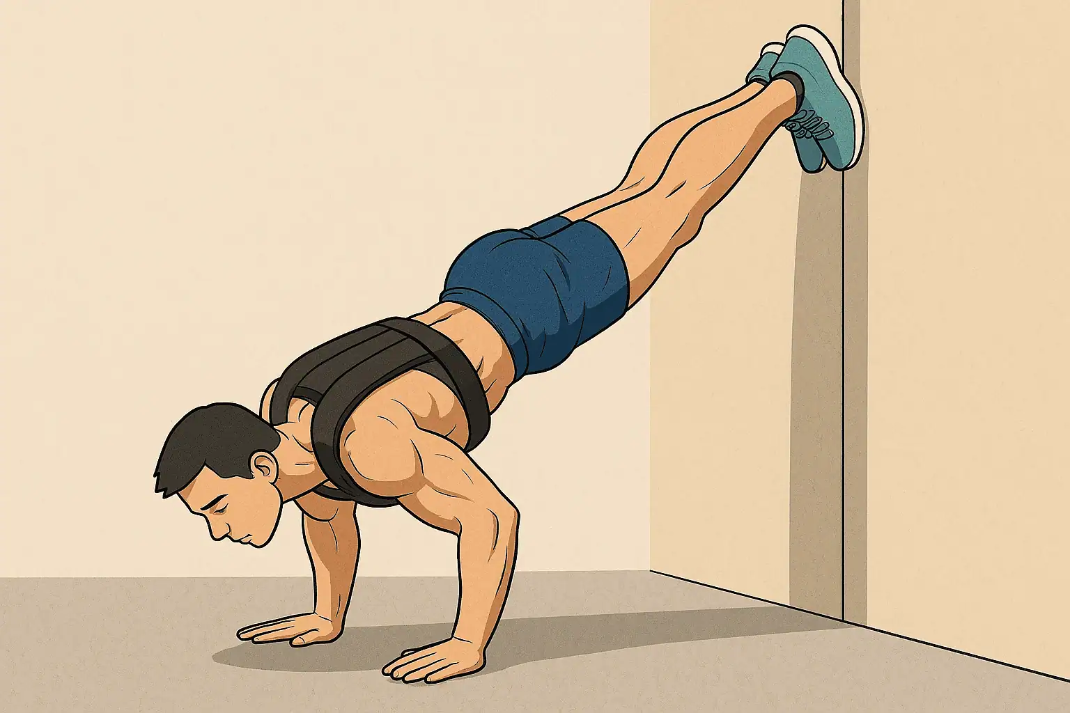 벽에 발을 댄 채로 물구나무를 서서 푸쉬업하기.