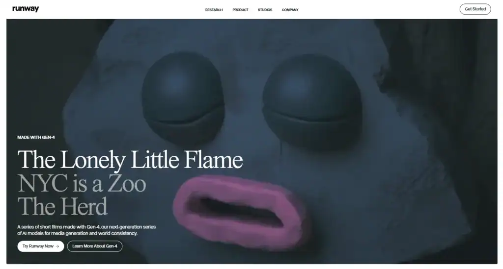 The Runway home page screen.