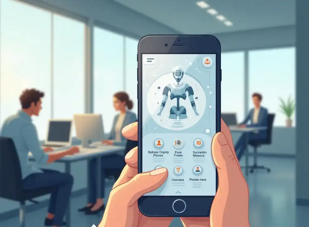 휴대폰으로 디자인을 하고 있다.