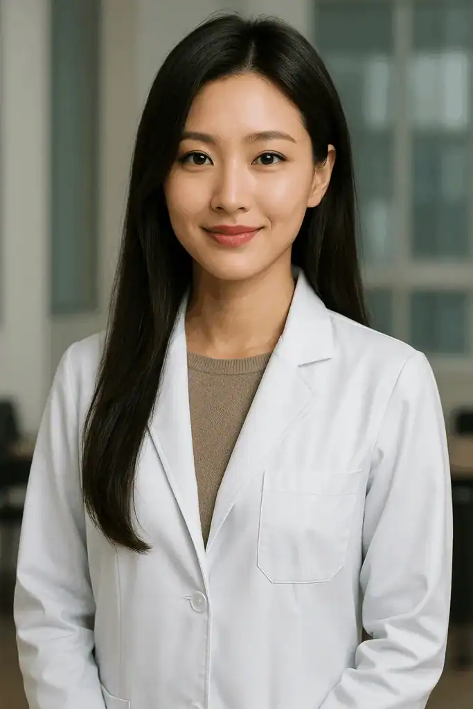 A calm, beautiful woman dressed in white.