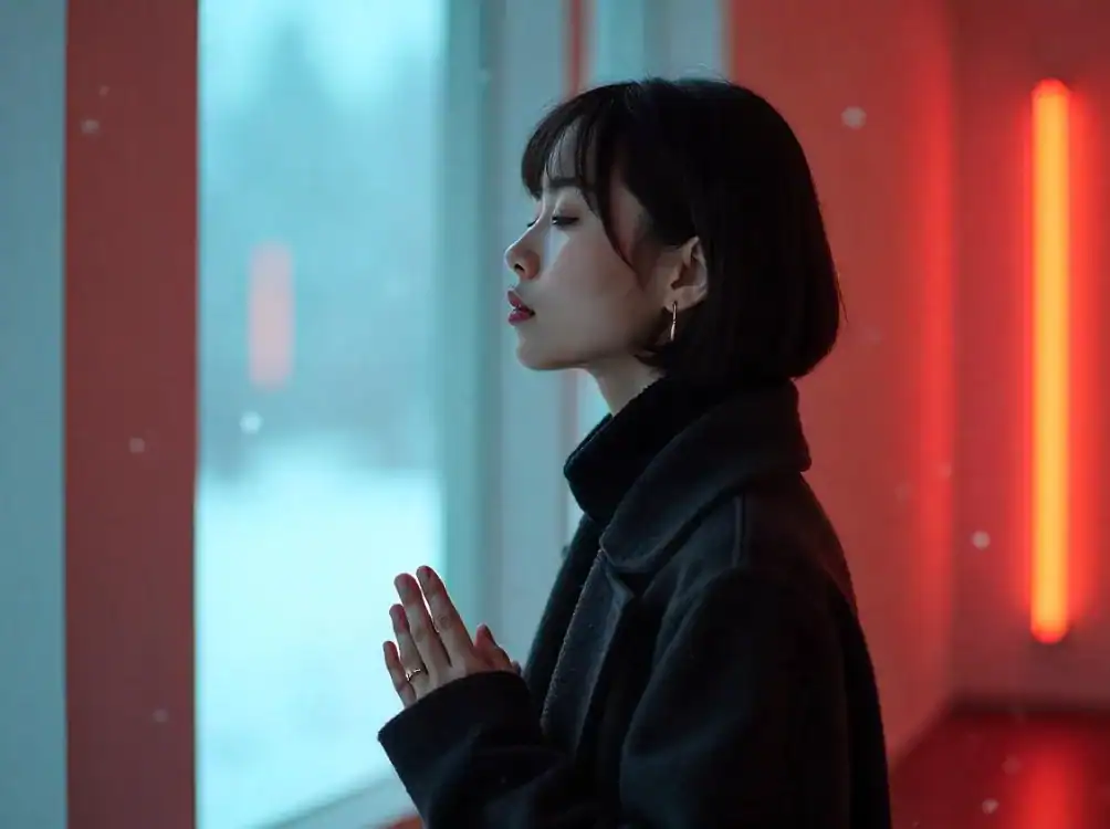 Image of a woman calmly praying and making an affirmation.