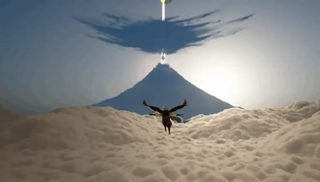 An image of an airplane flying over a vast expanse of sky.