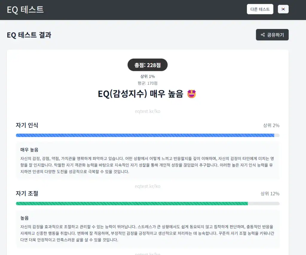 EQ Test Inspection Results page.