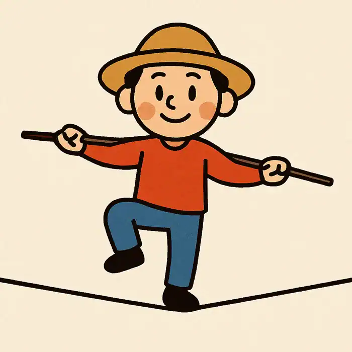 You see a cute guy balancing on a tightrope.