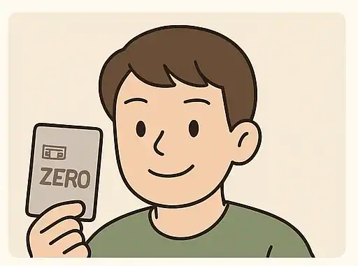 ZERO 카드를 들고 있는 남성의 일러스트.