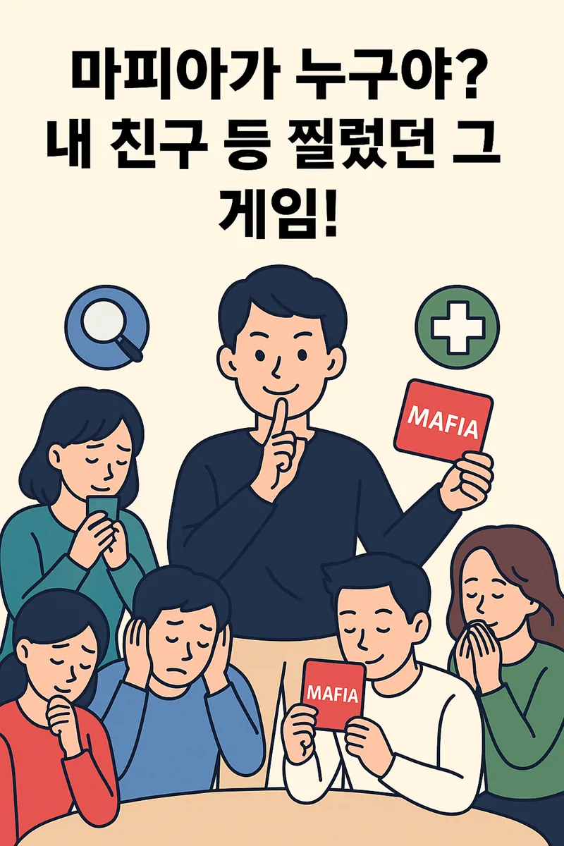 Illustration of a group of people playing a game of mafia.