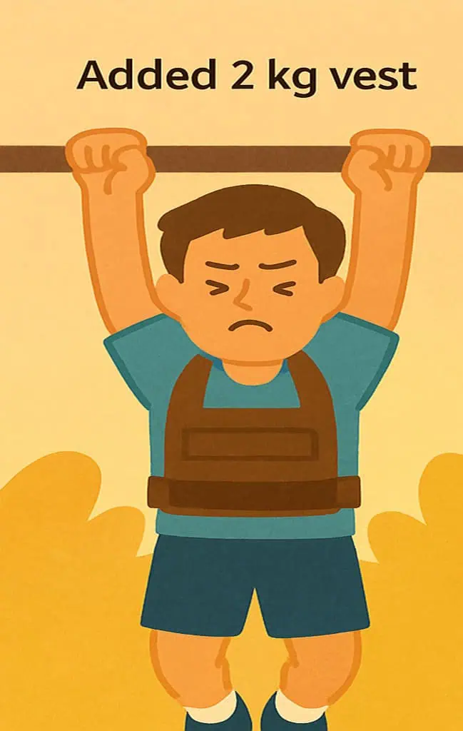 중량 조끼 2KG을 착용한 채 풀업을 하는 서준 캐릭터.