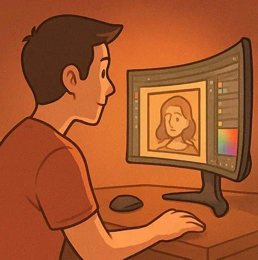 Illustration image of a man doing some high-resolution Photoshop work.