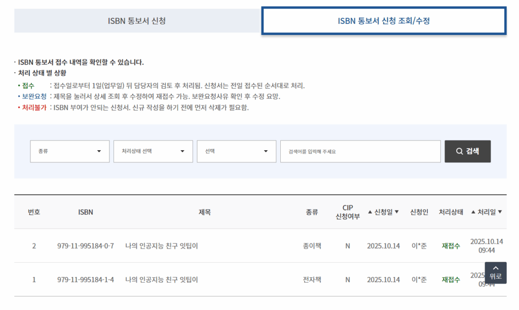'This is the 'View/Edit ISBN Notification Application" page. It appears that you have resubmitted both paper and ebooks.