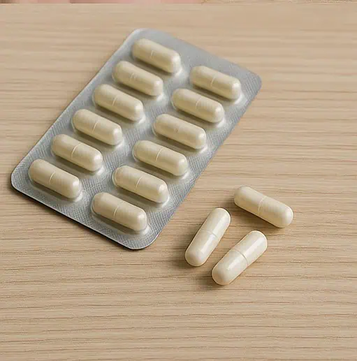 Sets of pills sealed and packaged in units of 12, and capsules broken into individual units.