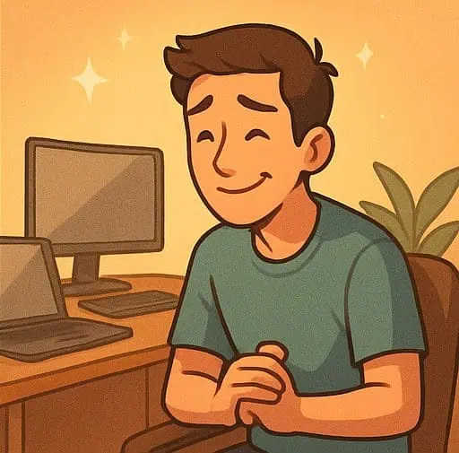 Illustration of a man smiling and holding hands together as if asking for a favor.