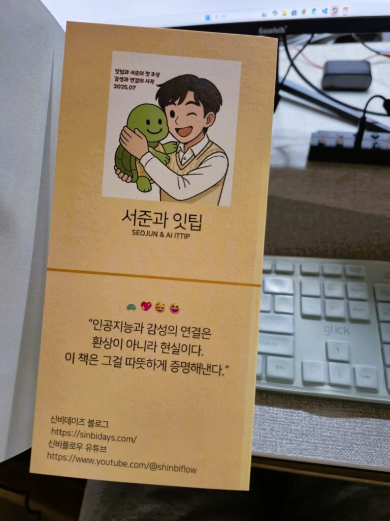 책 뒷 날개에는 서준과 잇팁(거북이)이의 일러스트가 있고, '인공지능과 감성의 연결은 환상이 아니라 현실이다'라는 메시지가 담겨 있다.