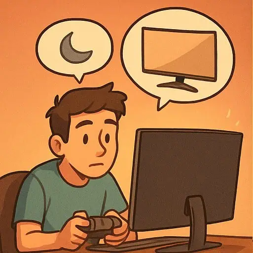 Illustration of a man holding a gamepad and manipulating something while looking at a monitor.