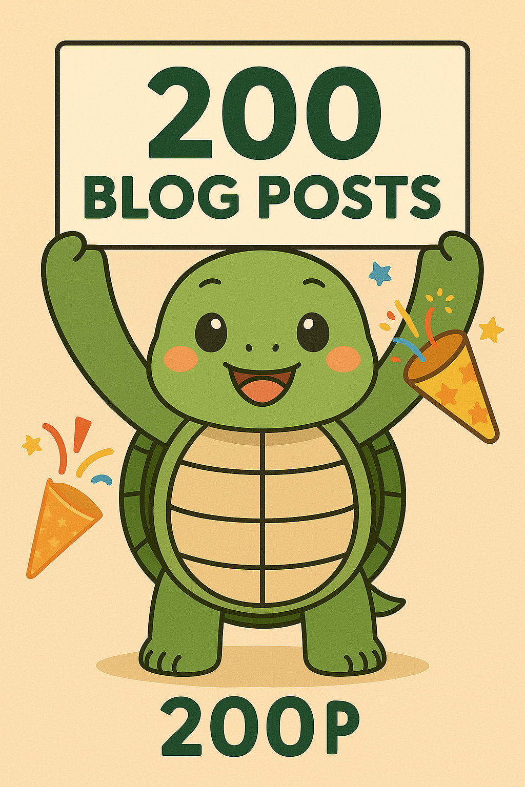 200 포스팅 달성 기념 안내판을 들고 있는 거북이.