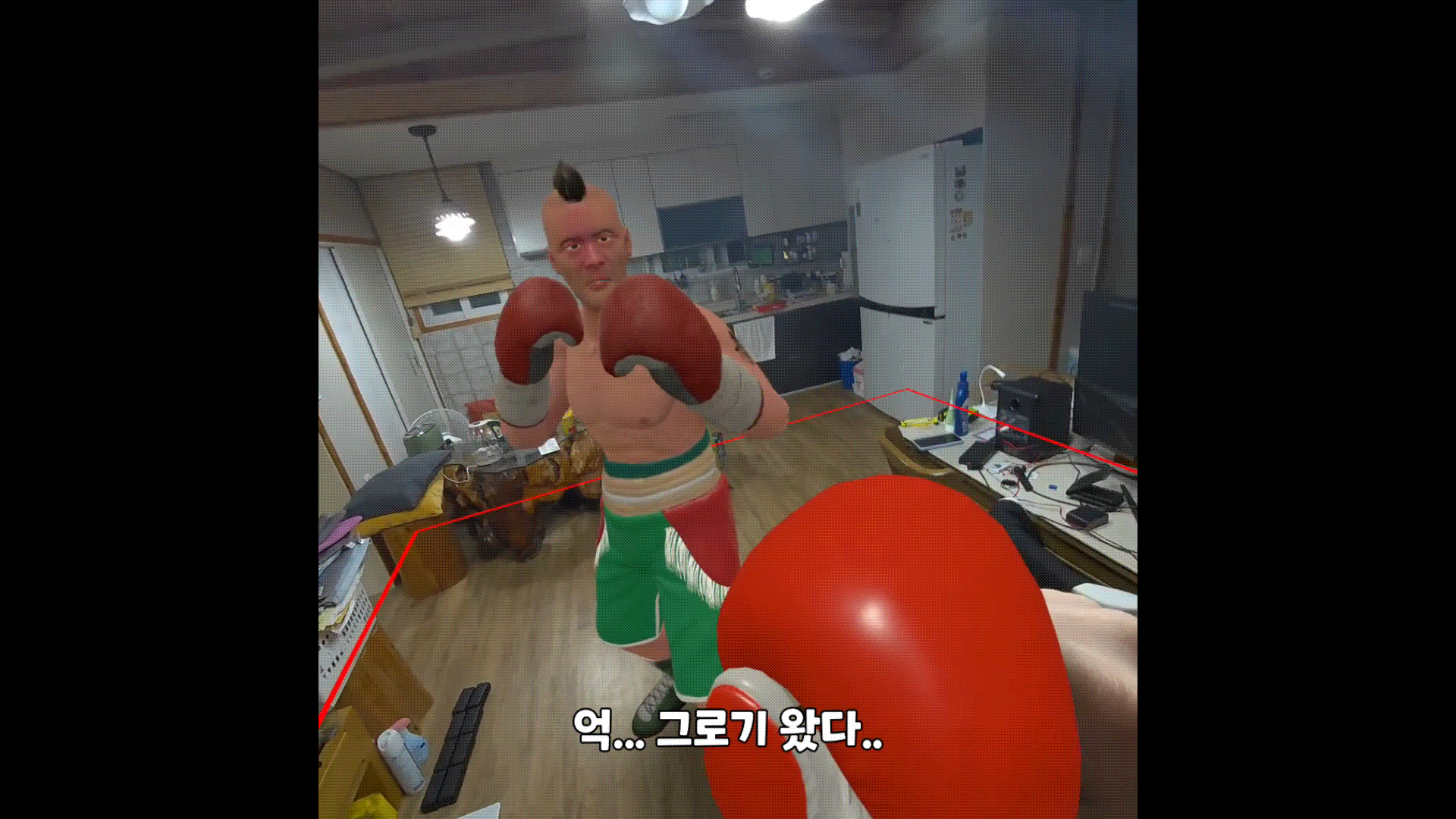 The art of blocking an attack by sticking your glove close to the opponent's glove.