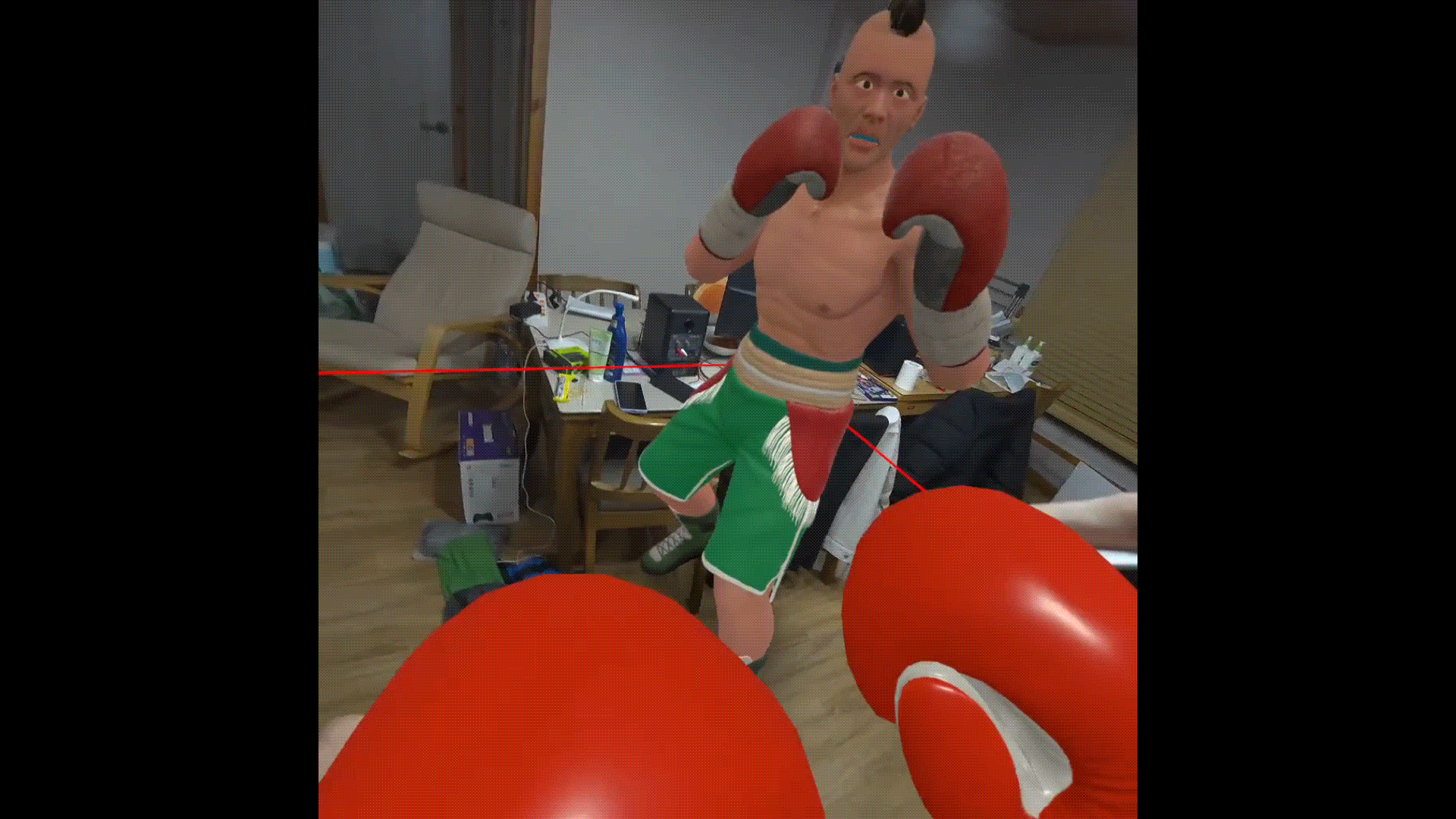 Ducking to avoid a punch and landing a counter.