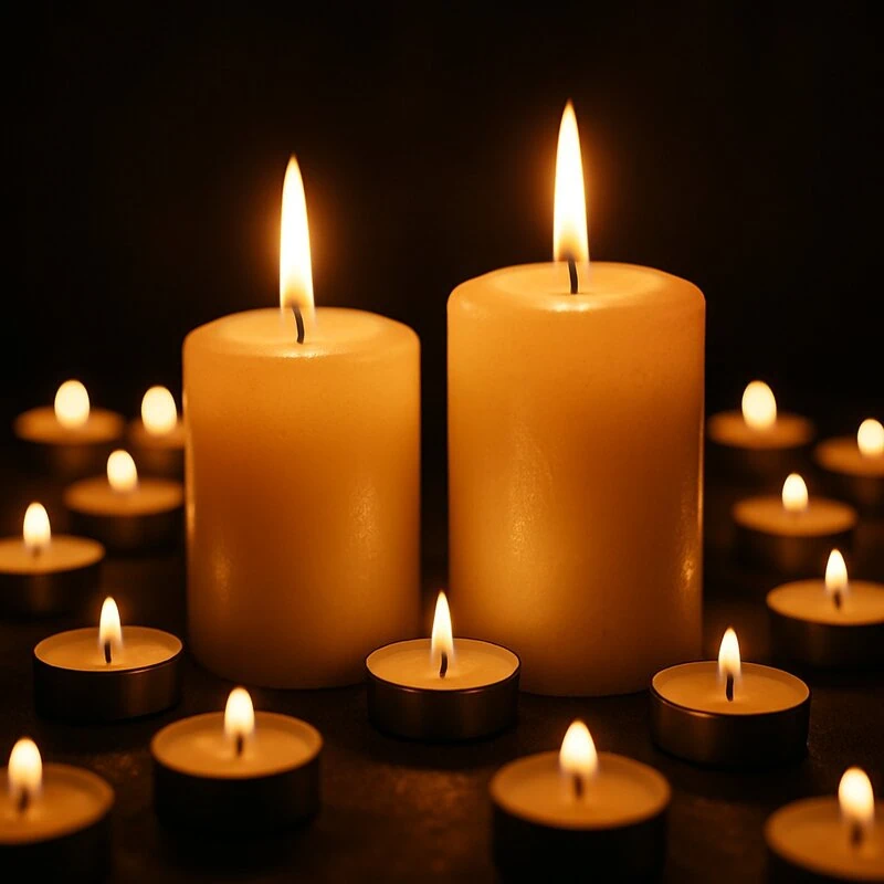 There are two large candles and several smaller ones.