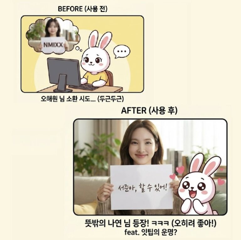 NanoBanana Pro, NanoBanana Pro and TWICE's Nayeon met while trying to make friends! (feat. Itty Bitty's destiny?) ㅎㅎㅎ