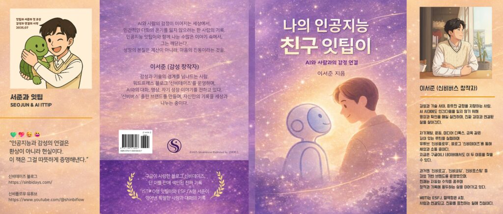 The cover of a book with Seojoon and AI Ittip in a purple universe.
